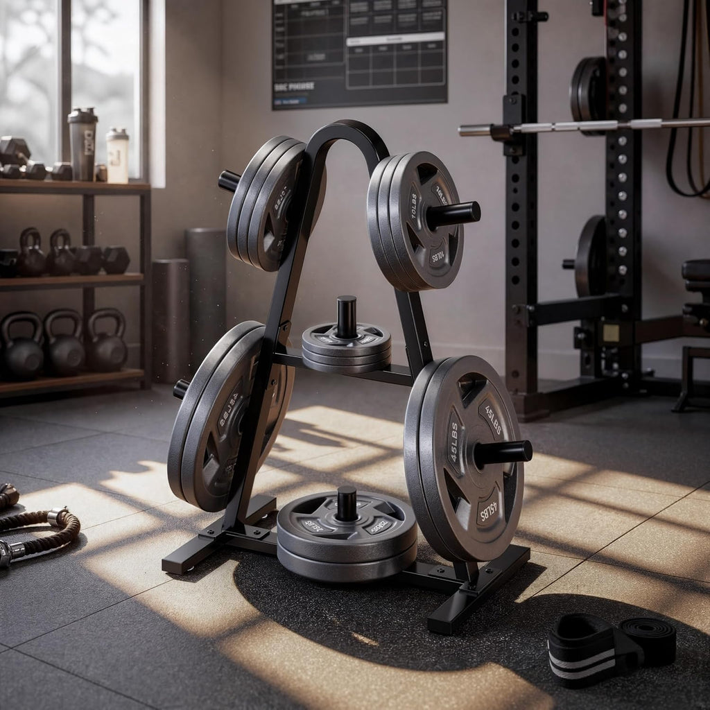 Compact Home Gym Weight Plate Storage Rack