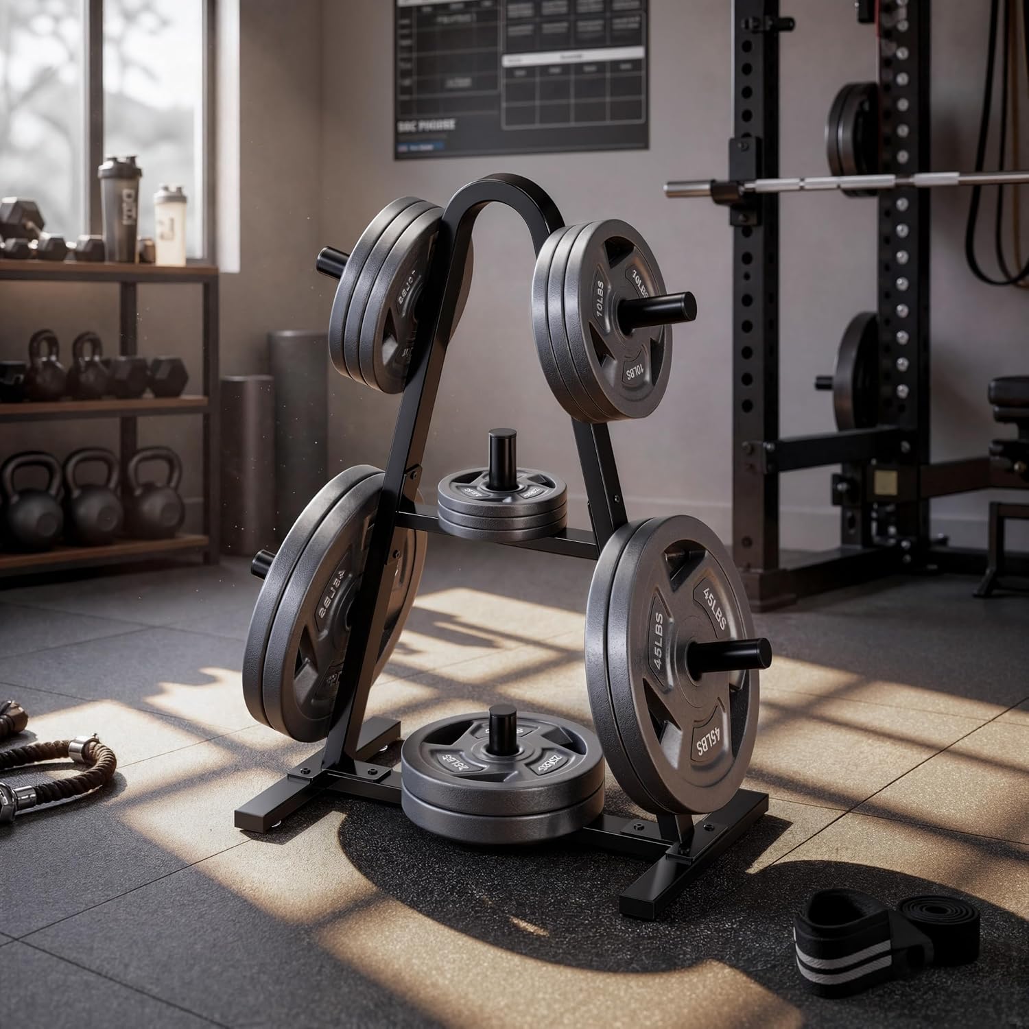 Compact Home Gym Weight Plate Storage Rack